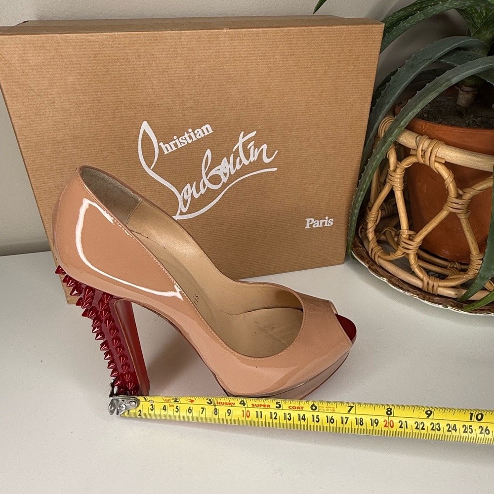 Christian Louboutin Babel Clou 150 Patent Nude/Rouge Spiked Heel Pumps Size 39 - Picture 12 of 13